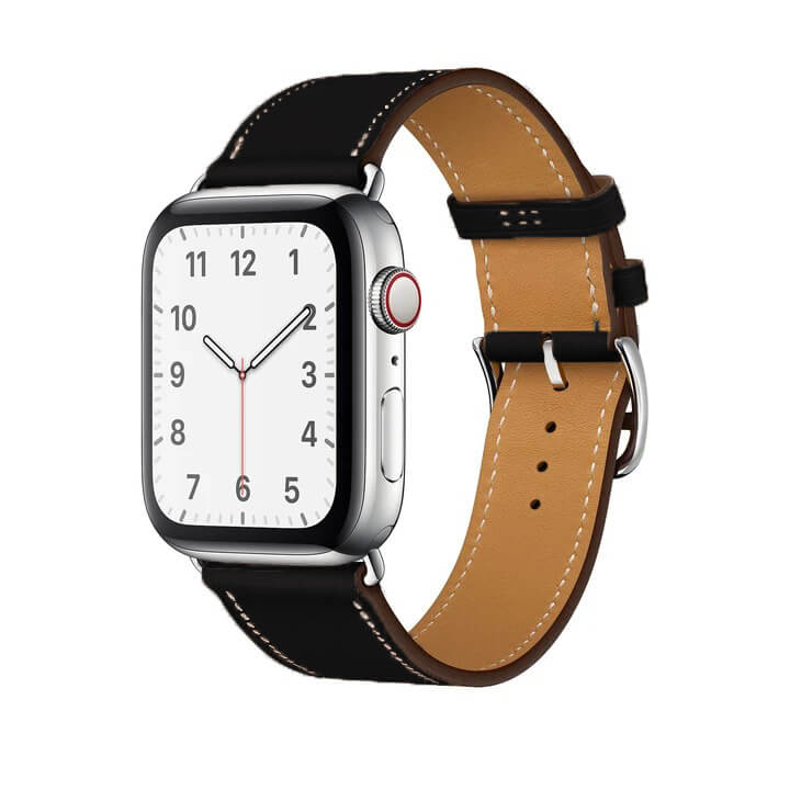 Leather Fit kožený řemínek pro Apple Watch - Černá (bílé prošívání) - 42, 44, 45, 49mm