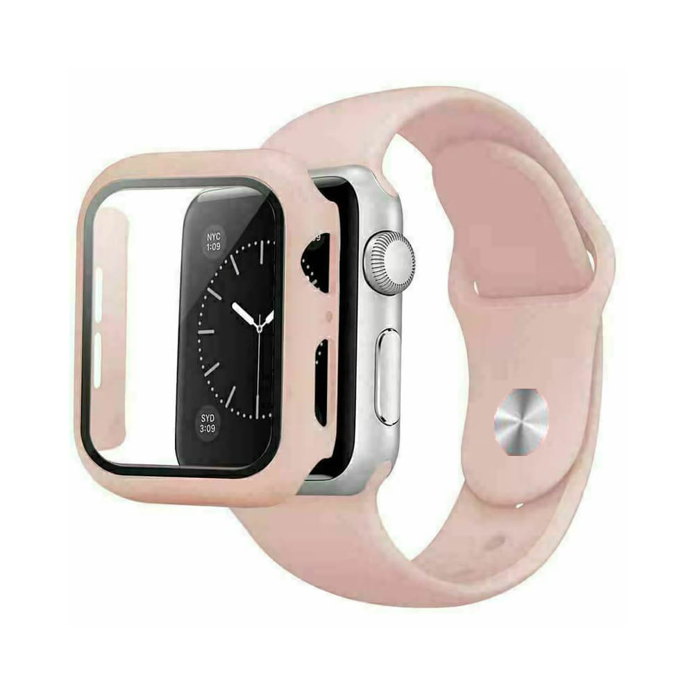 Silikonový řemínek a pouzdro ve stejné barvě pro Apple Watch - Pink Sand - M/L - 44mm