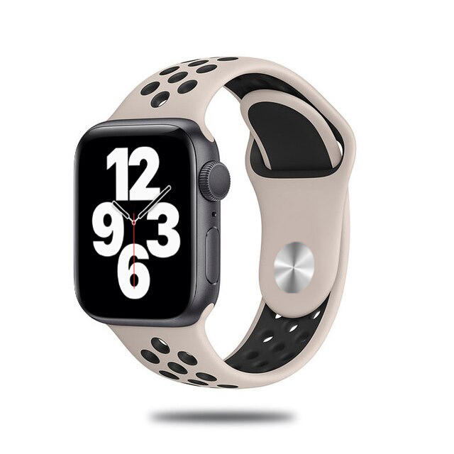Silikonový sportovní řemínek pro Apple Watch - Kamenná šedá-Černá - S/M - 38, 40, 41mm