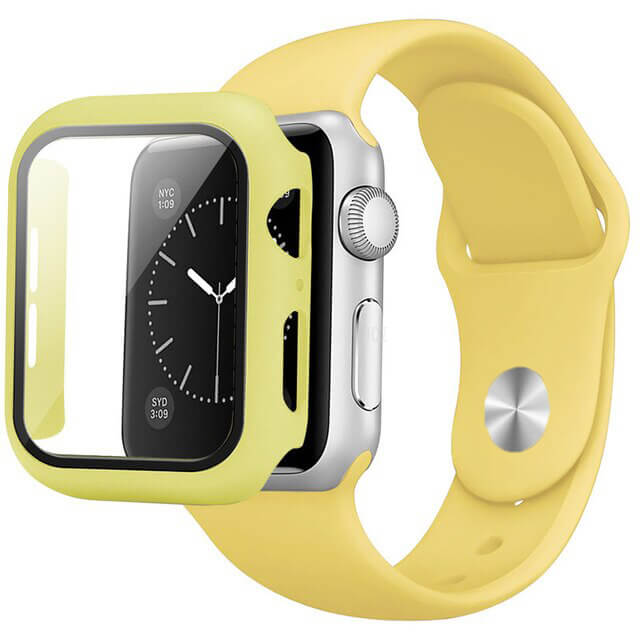 Silikonový řemínek a pouzdro ve stejné barvě pro Apple Watch - Žlutá - S/M - 42mm